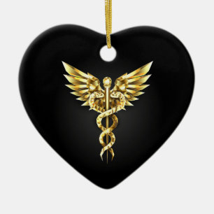 Adorno De Cerámica Símbolo poligonal de oro Caduceus