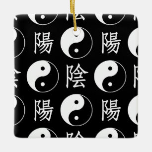 Adorno De Cerámica Símbolo Yinyang negro patrón de texto chino