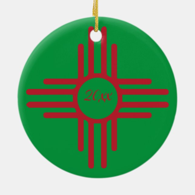 Adorno De Cerámica Símbolo zia Personalizado Año Año feriado Ornament (Atrás)