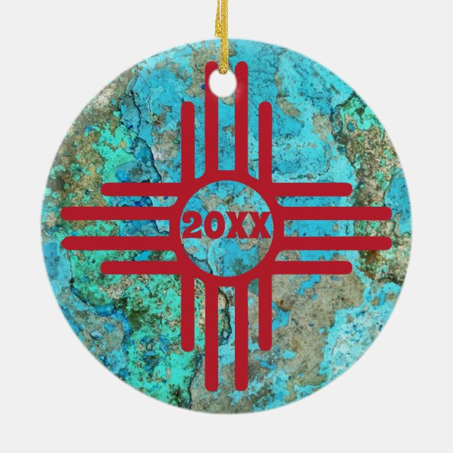 Adorno De Cerámica Símbolo zia Turquoise Año Árbol de Navidad (Atrás)