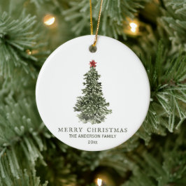 Adorno De Cerámica Simple acuarela Árbol de Navidad Año fotográfico