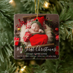 Adorno De Cerámica Simple Cute Elegant Baby Photo My First Christmas