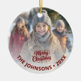 Adorno De Cerámica Simple Elegant Merry Christmas Photo Card Gradient