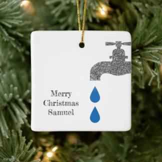 Adorno De Cerámica Simple Faucet Plumber White Merry Navidad