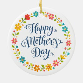 Adorno De Cerámica Simple Feliz Día de la Madre Floral Caligrafía | 