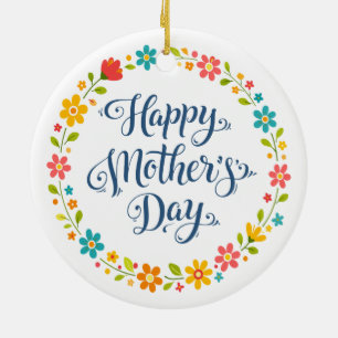 Adorno De Cerámica Simple Feliz Día de la Madre Floral Caligrafía
