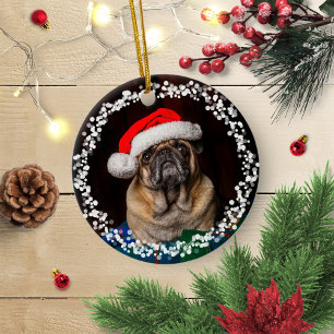 Adorno De Cerámica Simple Foto de Navidad de Perro Cachorro Mascota A