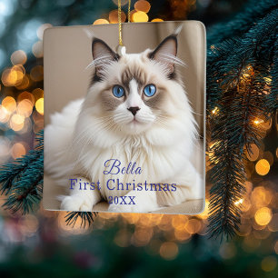 Adorno De Cerámica Simple Foto Mascota Gato 'Navidad' Personalizar