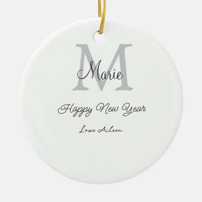 Adorno De Cerámica simple minimal happy new year monogram gray name  (Frente)