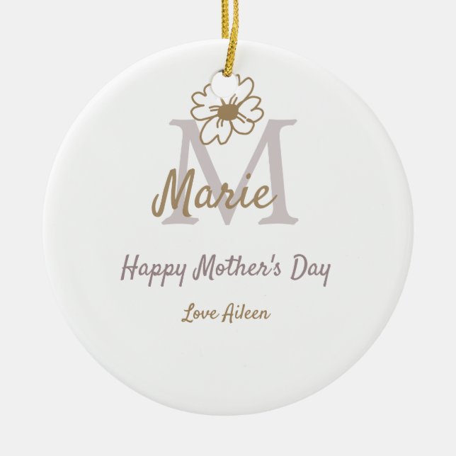 Adorno De Cerámica simple minimal mother's day monogram golden gray f (Frente)
