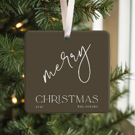 Adorno De Cerámica Simple Minimal Olive White Family Name Christmas