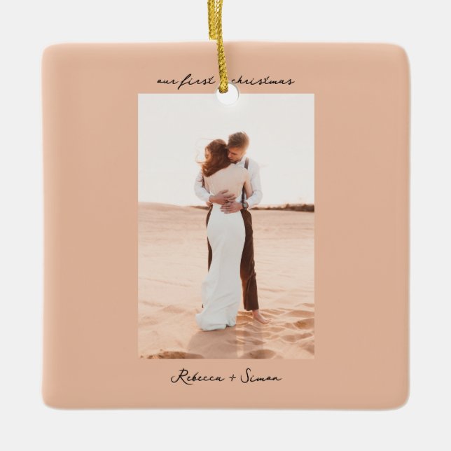 Adorno De Cerámica Simple Minimalist Script Photo (Anverso)