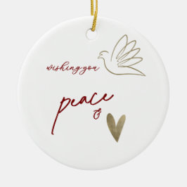 Adorno De Cerámica Simple Peace & Love Dove Photo Christmas Card