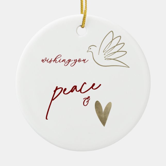 Adorno De Cerámica Simple Peace & Love Dove Photo Christmas Card (Frente)