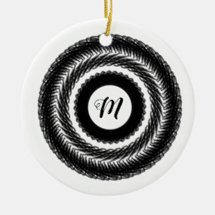 Adorno De Cerámica simple personalizado BLACK mandala monograma añada