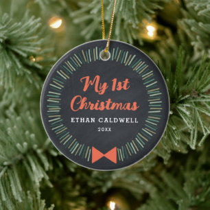 Adorno De Cerámica Simple Wreath First Christmas Ornamet - Slate