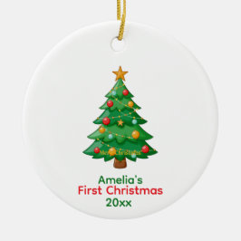 Adorno De Cerámica Simplistic Baby's First Christmas w/ Tree Ornament