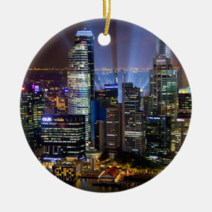 Adorno De Cerámica Singapur downtown ciudad por la noche