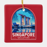 Adorno De Cerámica Singapur Marina Bay Night Travel Art Vintage<br><div class="desc">Diseño de viajes vectoriales retro de Singapur. Marina Bay es un área de lujo de rascacielos,  hoteles elegantes y centros comerciales de lujo. Es conocida por la imponente rueda de la ferry de volante de Singapur y los floridos conservatorios y coloridos superárboles de los jardines de la bahía.</div>