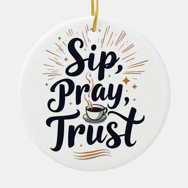 Adorno De Cerámica Sip Pray Trust Café Y Jesus Lover (Frente)