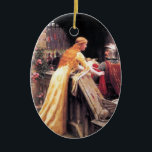 Adorno De Cerámica Sir Lancelot y Guinevere en las escaleras<br><div class="desc">Lancelot y Guinevere en las escaleras con arco y rosas en el fondo. El arte fino vintage de dominio público.</div>