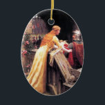 Adorno De Cerámica Sir Lancelot y Guinevere en las escaleras<br><div class="desc">Lancelot y Guinevere en las escaleras con arco y rosas en el fondo. El arte fino vintage de dominio público.</div>