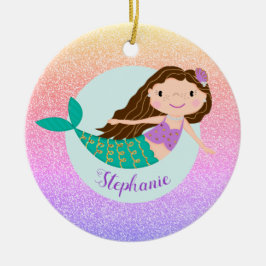 Adorno De Cerámica Sirena Arcoíris Brillo Nombre Personalizado