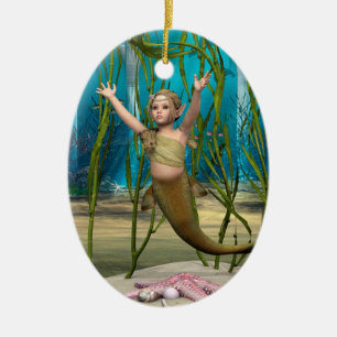 Adorno De Cerámica Sirena Bebé