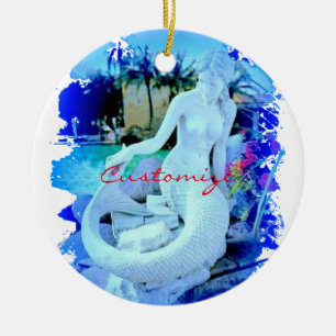 Adorno De Cerámica Sirena blanca sentada Thunder_Cove