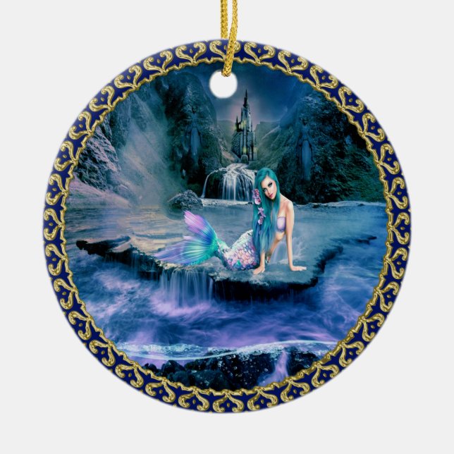 Adorno De Cerámica Sirena con el pelo de la turquesa (Frente)