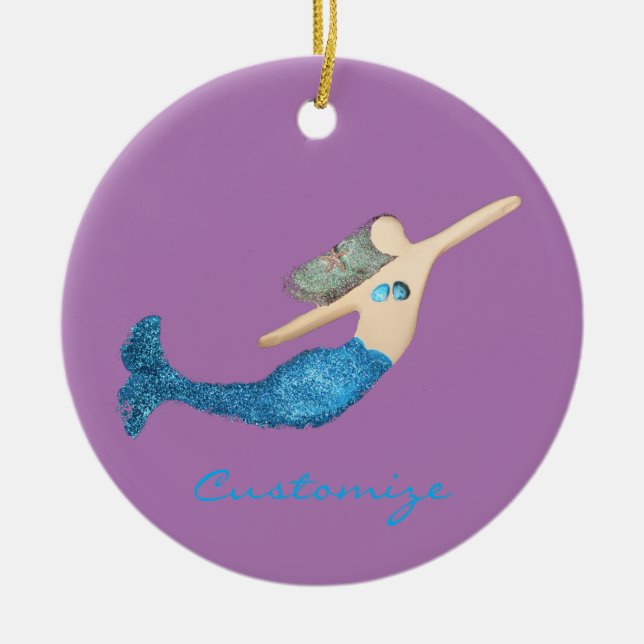 Adorno De Cerámica Sirena de cola azul Natación Thunder_Cove (Frente)