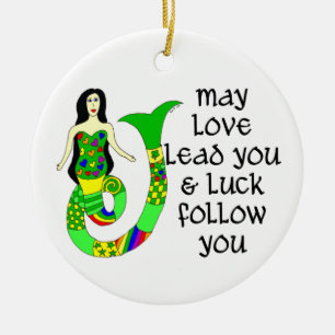 Adorno De Cerámica Sirena del irlandés del amor y de la suerte
