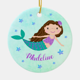 Adorno De Cerámica Sirena Morada de Navidad con Nombre Personalizado