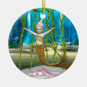 Adorno De Cerámica Sirena Pequeña Fantasía Niña, Océano Azul