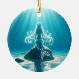 Adorno De Cerámica Sirena submarina iluminada con sol