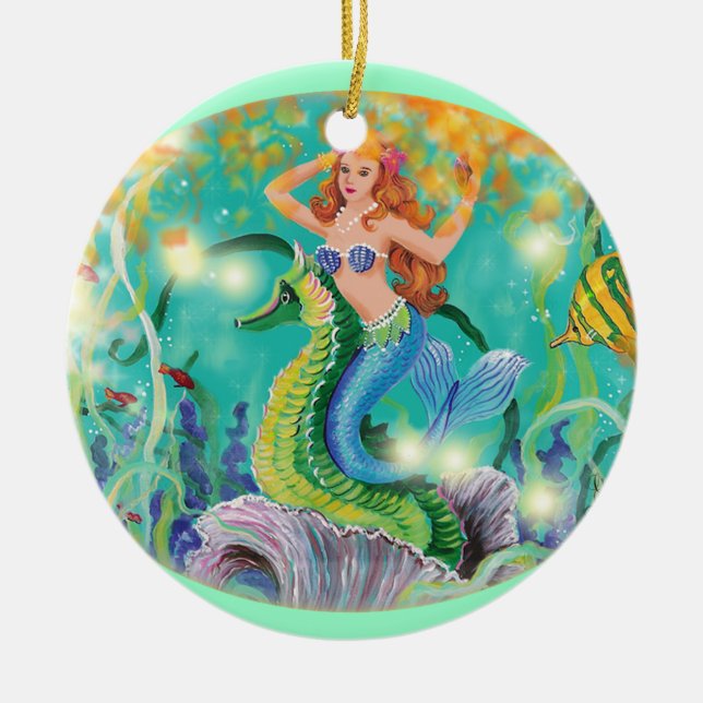 Adorno De Cerámica Sirena y caballito de mar Regalo de Navidad (Frente)