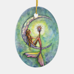 Adorno De Cerámica Sirena y la fantasía artística lunar remembranza