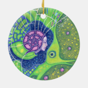 Adorno De Cerámica Sirena y pescado, fantasía submarina, arte náutico