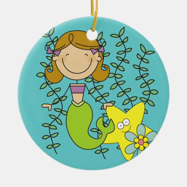 Adorno De Cerámica Sirenita haitiana marrón (Frente)