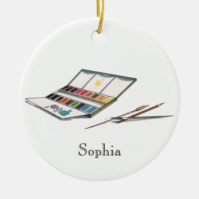 Adorno De Cerámica Sistema antiguo de la pintura de las acuarelas (Frente)