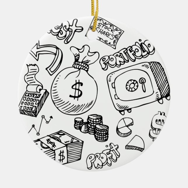 Adorno De Cerámica Sistema financiero del Doodle del símbolo (Frente)