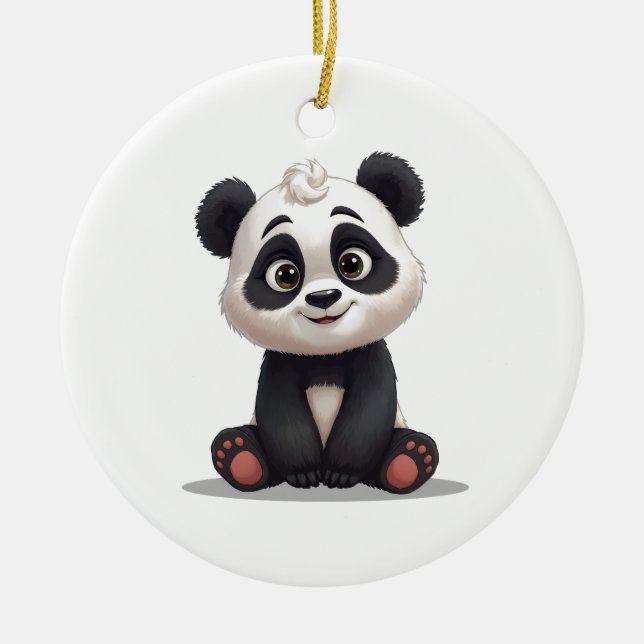 Adorno De Cerámica Sitting Panda Bear Cartoon Illustration Artwork (Frente)