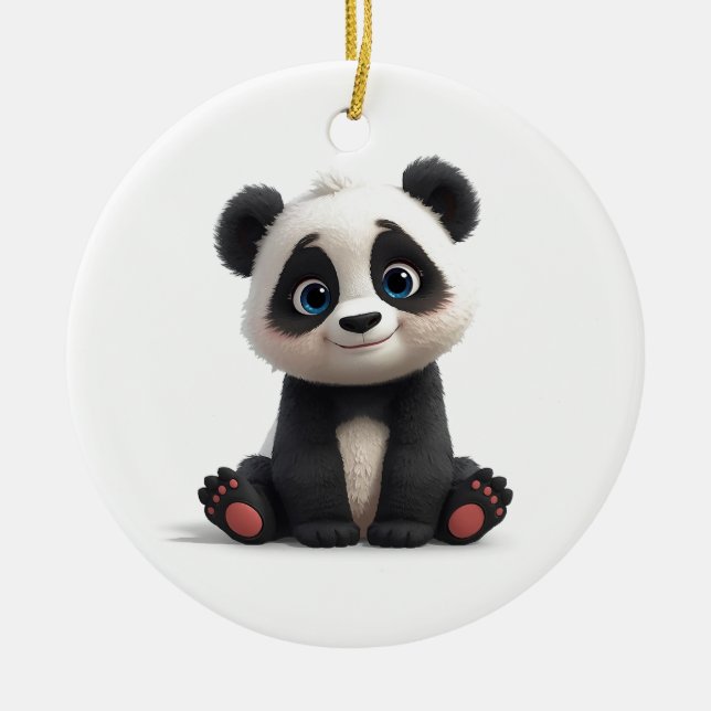 Adorno De Cerámica Sitting Panda Bear Cartoon Illustration Artwork (Frente)