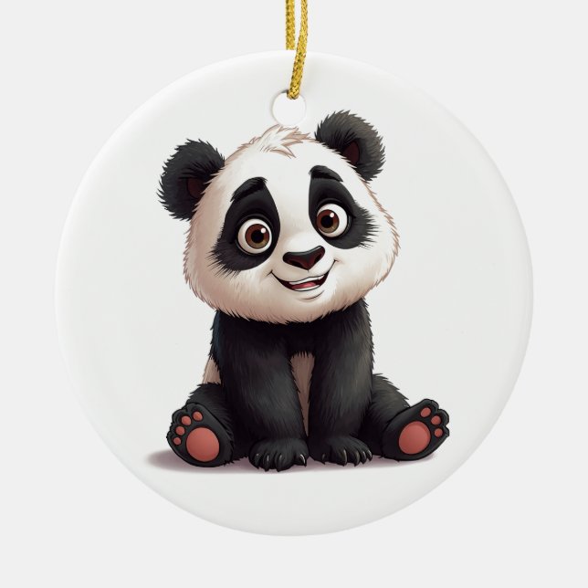 Adorno De Cerámica Sitting Panda Bear Cartoon Illustration Artwork (Frente)