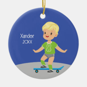 Adorno De Cerámica Skateboard Cute Blond Boy