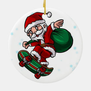 Adorno De Cerámica Skateboard Santa Claus