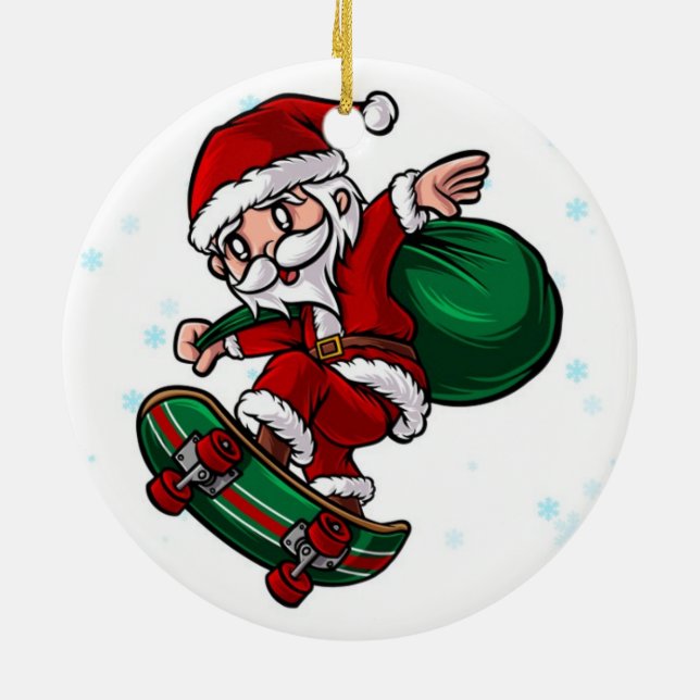 Adorno De Cerámica Skateboard Santa Claus (Atrás)