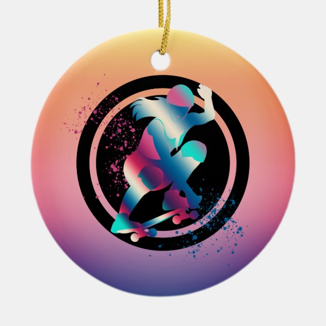 Adorno De Cerámica Skateboarder femenino (Frente)