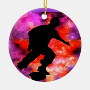 Adorno De Cerámica Skater en nubes cósmicas