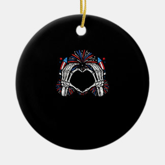 Adorno De Cerámica Skeleton Hand Heart Estados Unidos Patriótico Amer